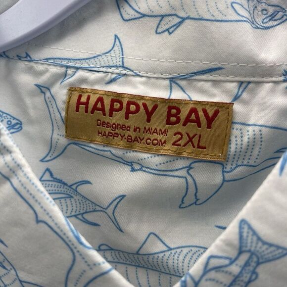 NWT HAPPY BAY Men's Shirt Short Sleeve Moisture Wicking Collared FISH 2XL - Picture 2 of 6